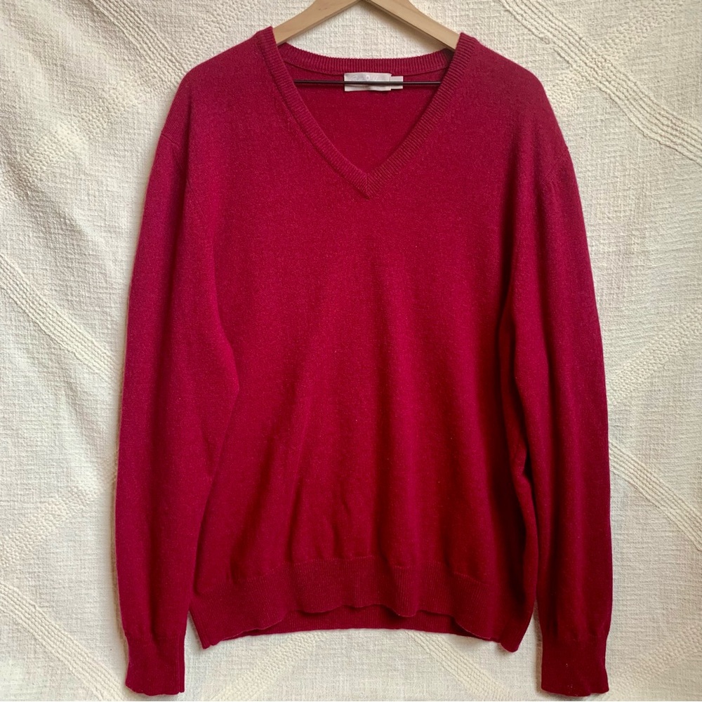 Bobby Jones 100% Cashmere Red V-Neck Golf Sweater Men’s XL Preppy Made in Italy